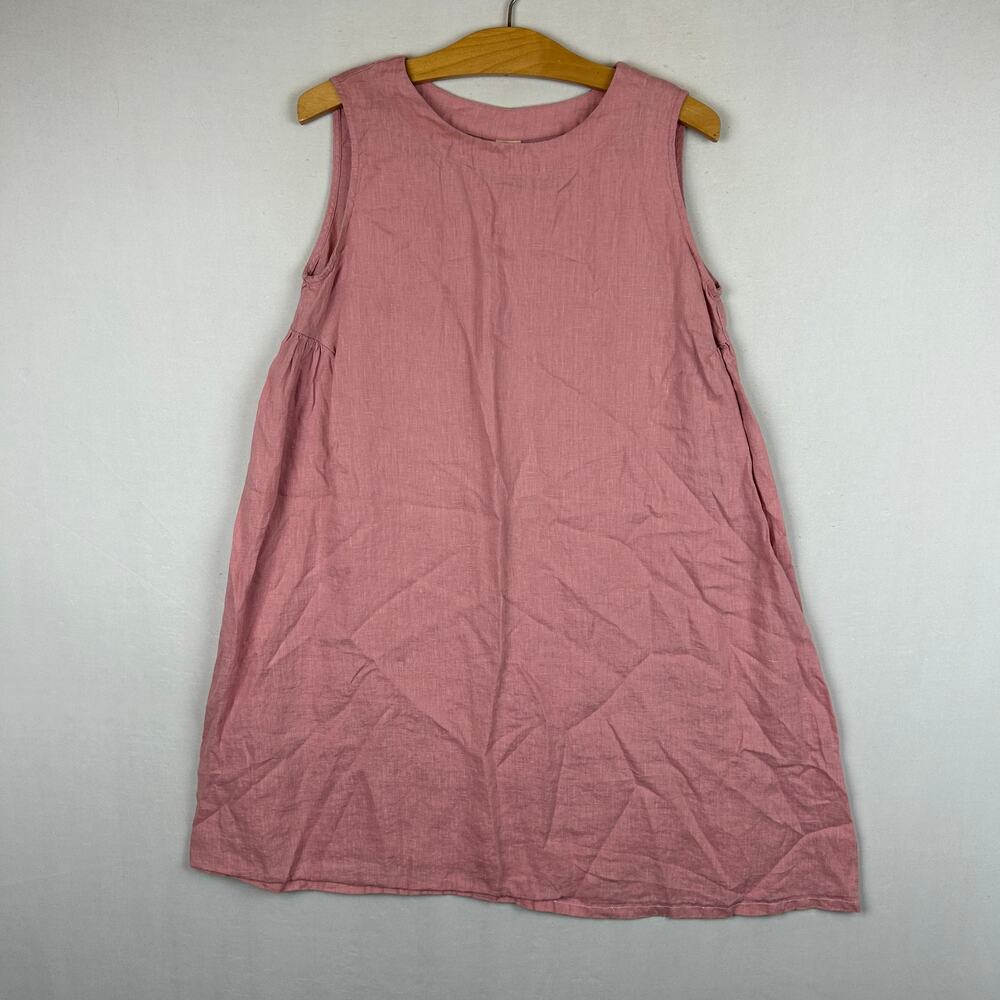Lintico Women's Pink Linen Lightweight Sleeveless A-Line Swing Dress Size S